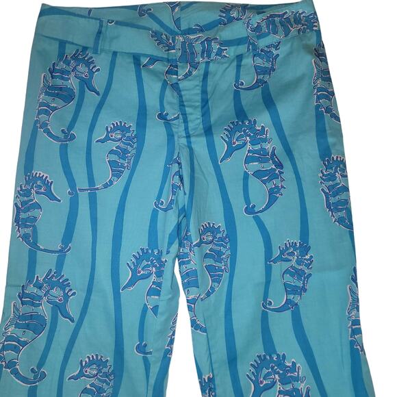 Lilly Pulitzer Blue Seahorse Print Capri Cropped Pants Size 2 - Picture 4 of 4